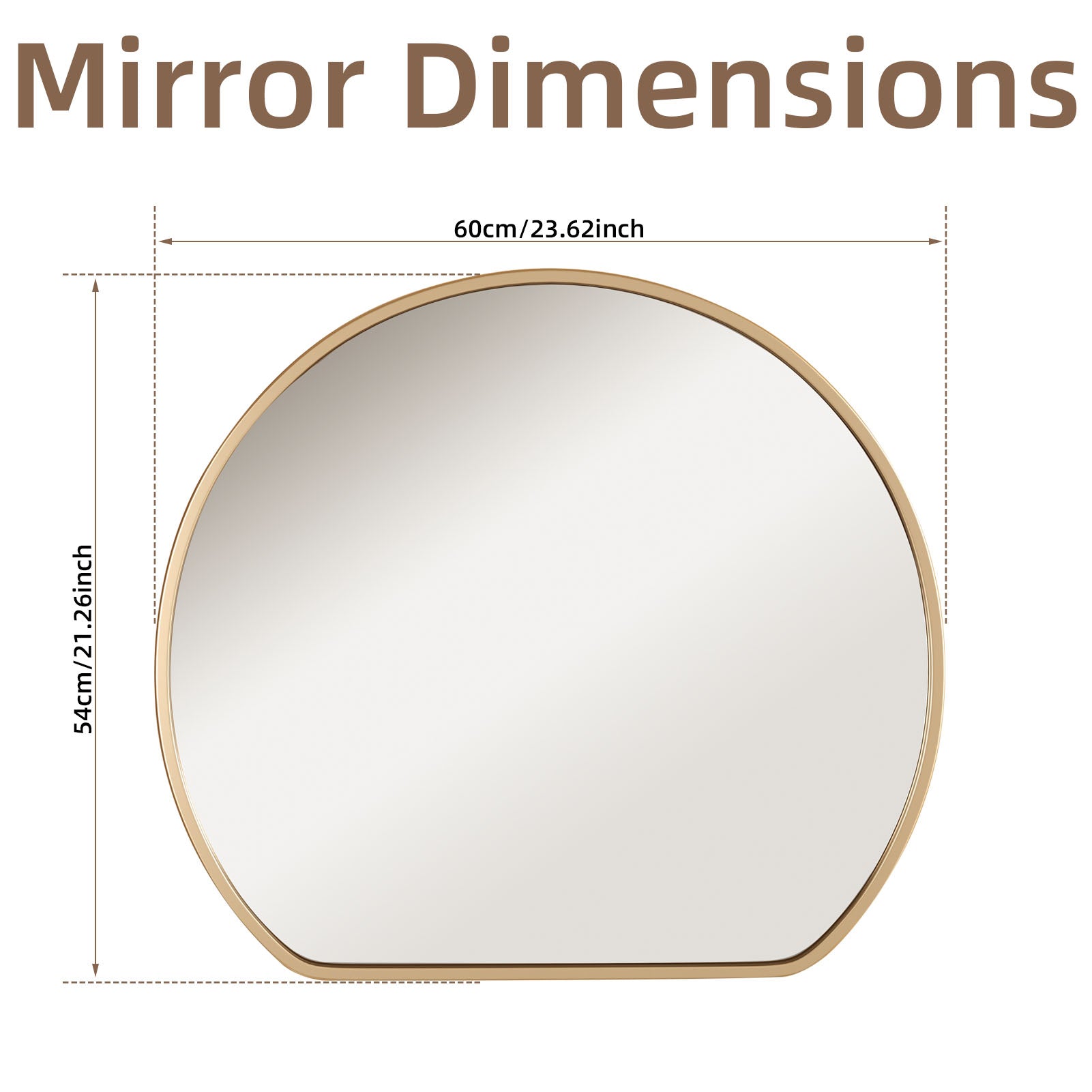 Large half circle mirror dimensions 60×54 cm with gold frame