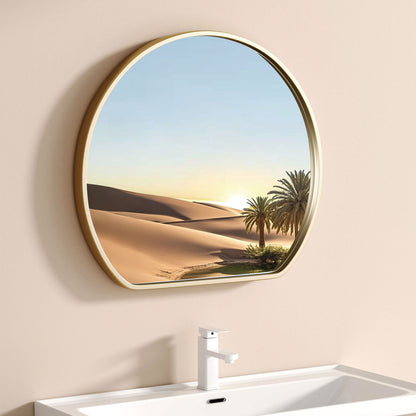Large half circle mirror in gold finish for bathroom vanity