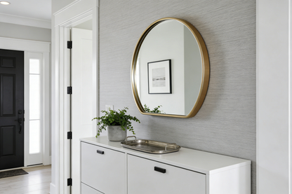 Oval wall mirror in gold finish for entryway decor