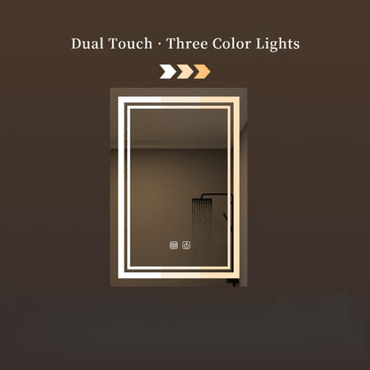 Smart LED square wall mirror with backlit and anti-fog