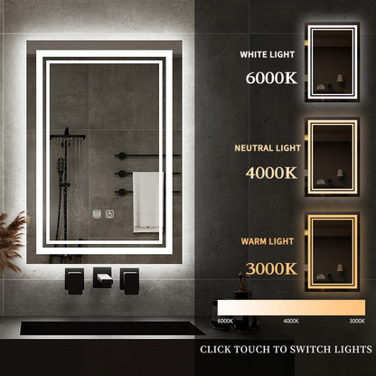 Square wall mirror 3 color temperature dimmable LED