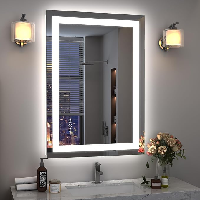 3-color dimmable LED lighted vanity mirror for makeup