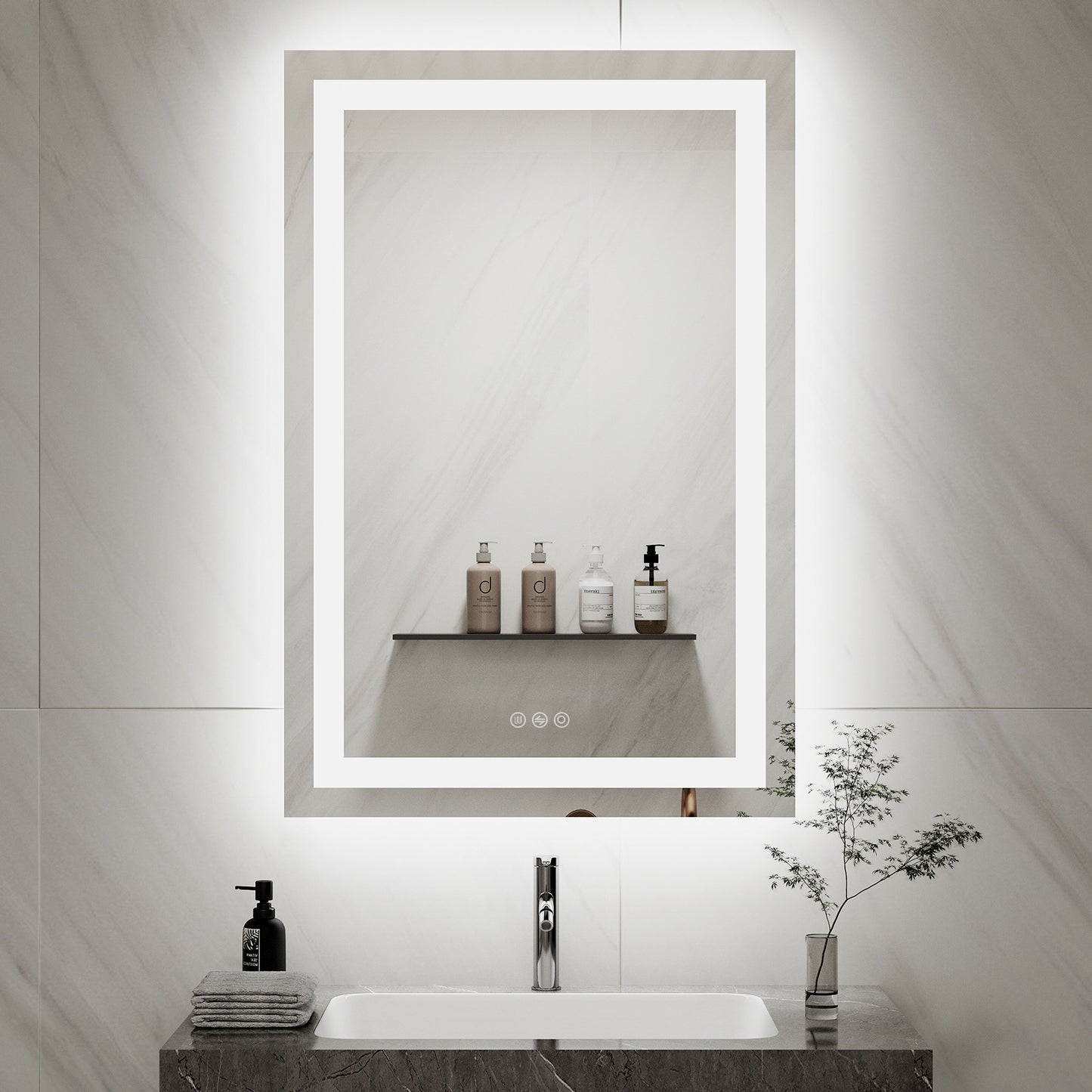60×80 square wall mirror with LED backlit lighting for modern bathroom decor