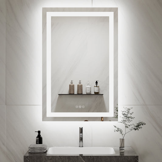 60×80 square wall mirror with LED backlit lighting for modern bathroom decor