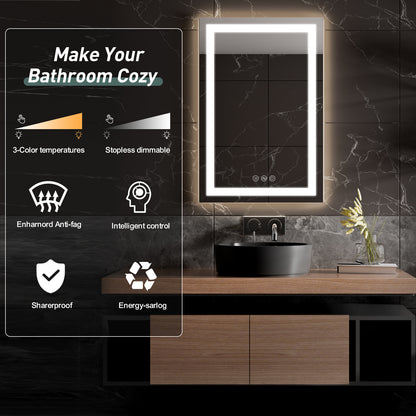 Square wall mirror with 3-color temperature and stepless dimming