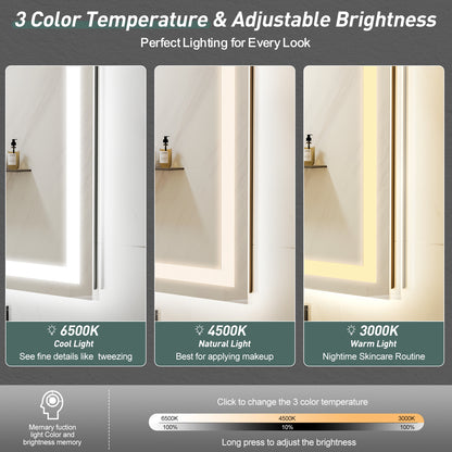 Smart square mirror with 3-color temperature and stepless dimming