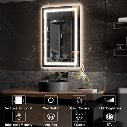 Smart square wall mirror with LED, anti-fog, and dimmable features