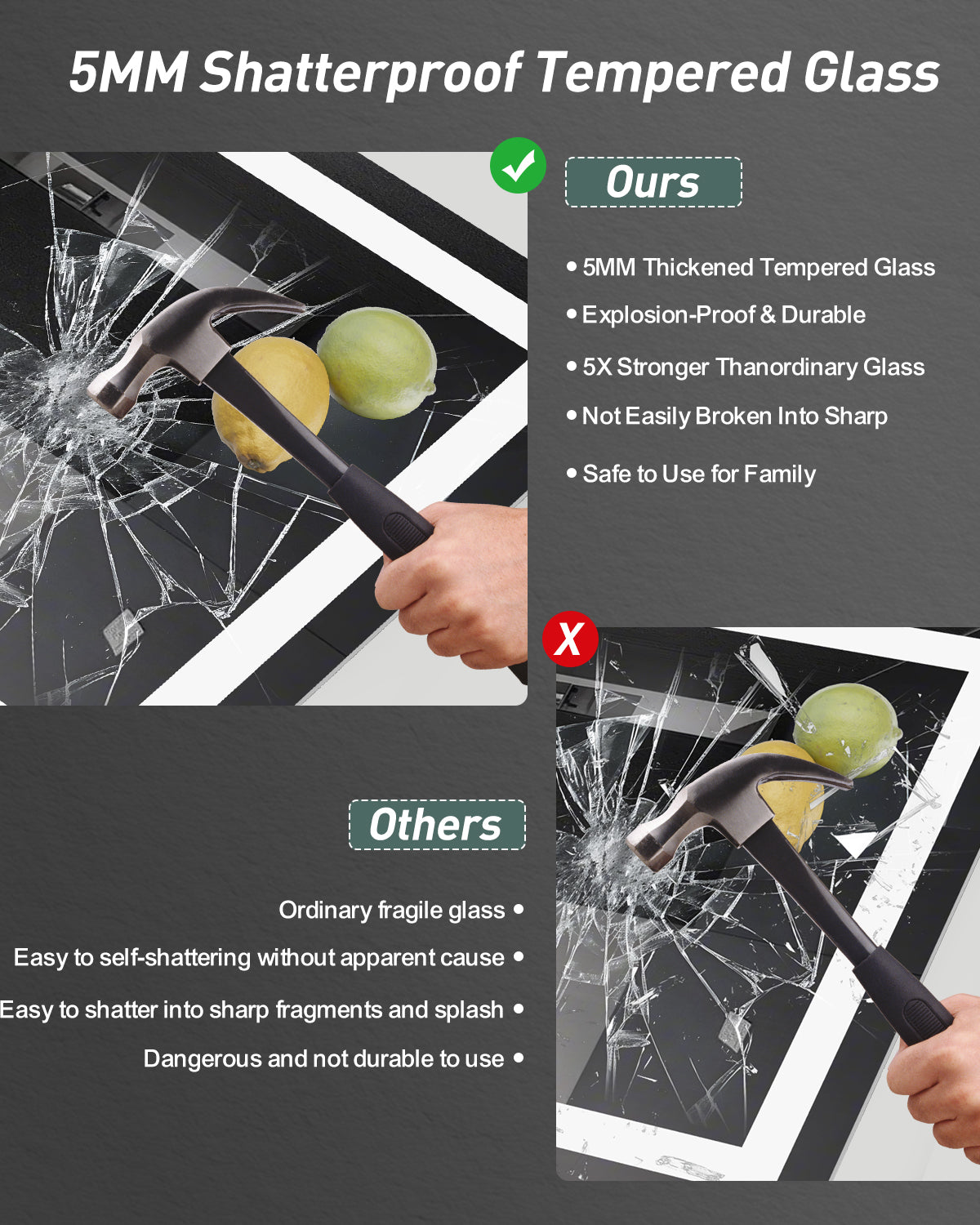 Shatterproof 5mm tempered glass square wall mirror for family safety