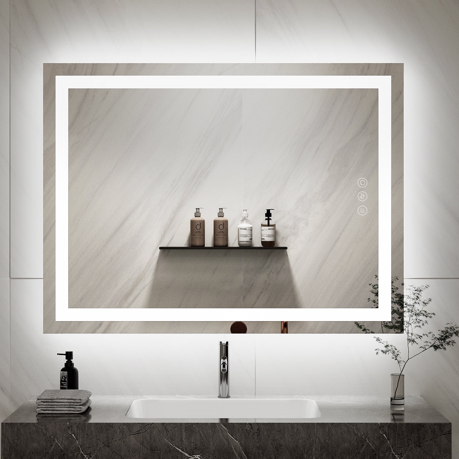 60×80 square wall mirror with LED backlit lighting for modern bathroom decor
