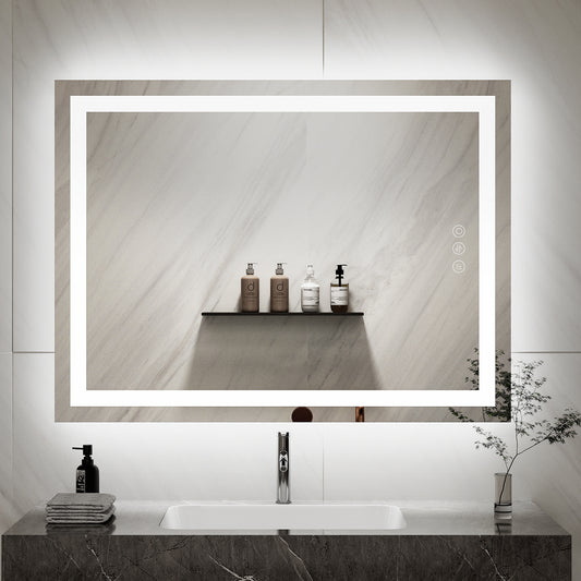 60×80 square wall mirror with LED backlit lighting for modern bathroom decor