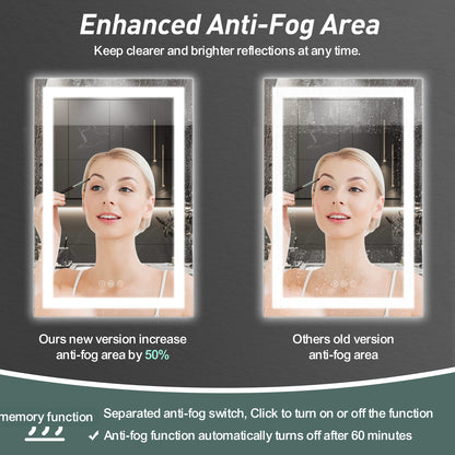 Anti-fog square bathroom mirror with tempered glass