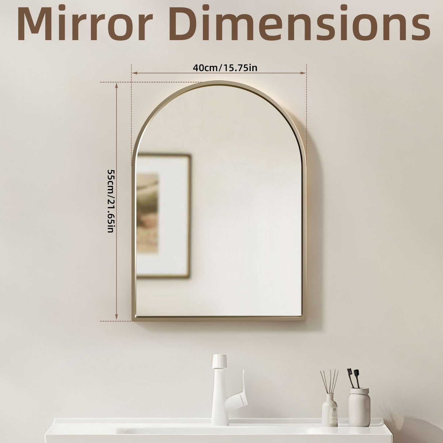 Arched wall mirror dimensions 40×55 cm with gold frame