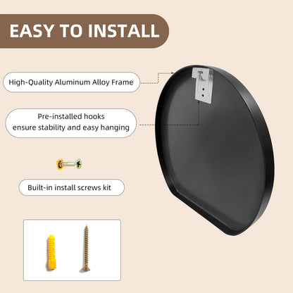 Easy to install half circle mirror with pre-installed hooks