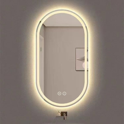 35×60 oval LED bathroom mirror with backlit halo lighting in modern bathroom